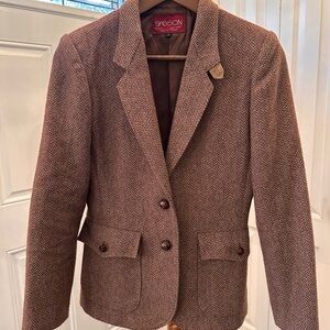 Vintage Sasson Women's Brown Herringbone Tweed Blazer